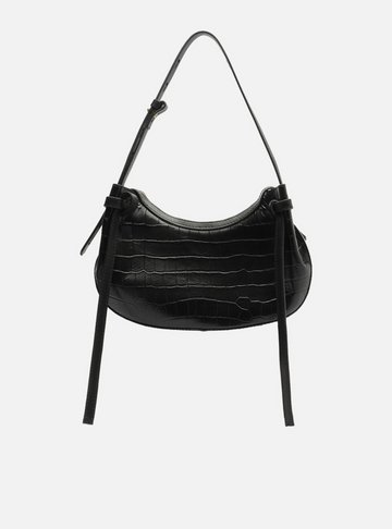Bolsa Tiracolo Preta Couro Croco Média