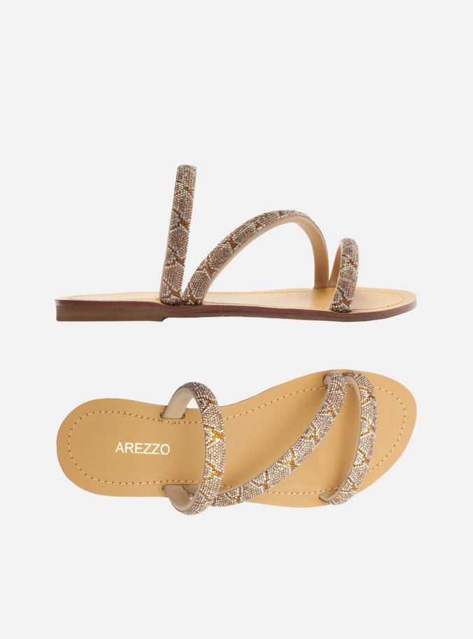 Rasteira Marrom Tira Diagonal Strass
