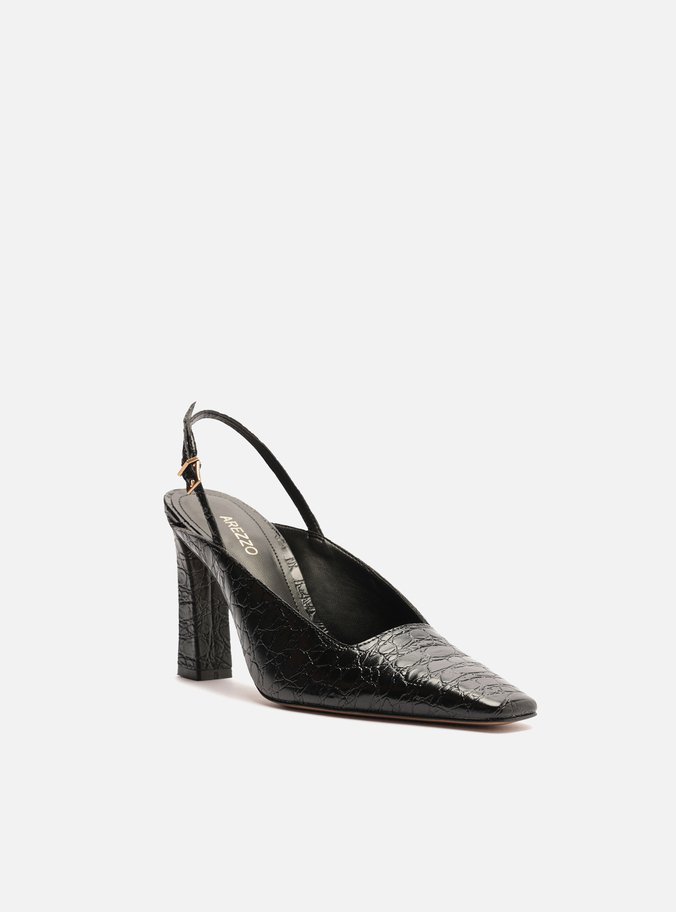 Scarpin Preto Croco Slingback