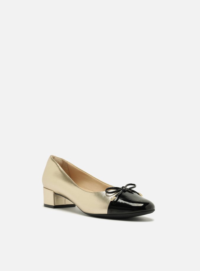 Scarpin Multineutro Dourado Couro Salto Baixo Laço Soft