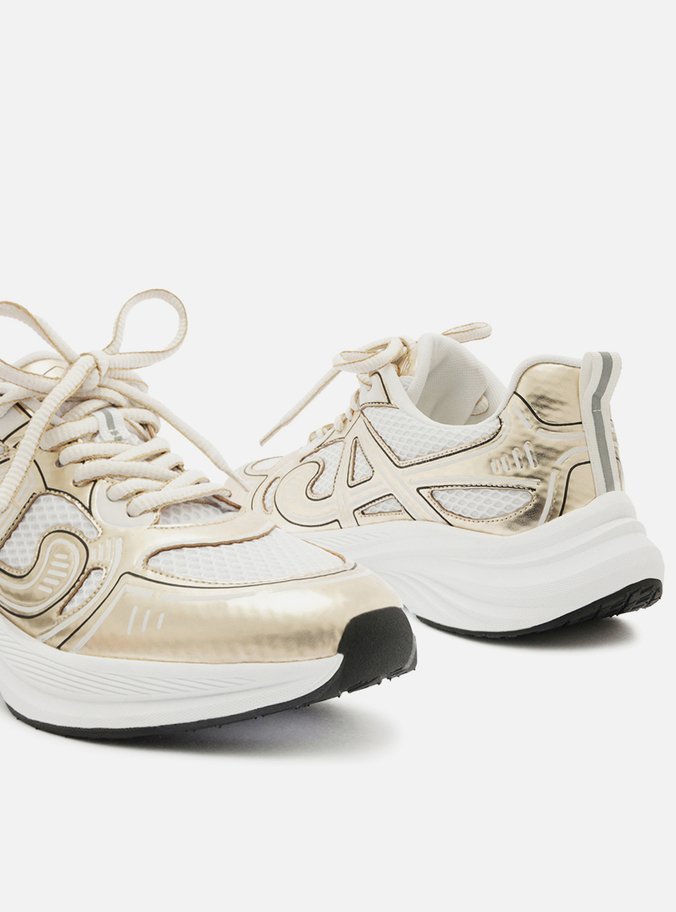 Tênis Branco Amarração Esporte Dourado
