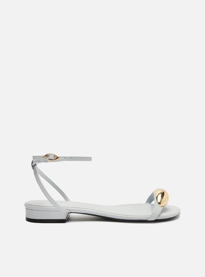 Sandália Rasteira Azul Couro Metal Silvia Braz