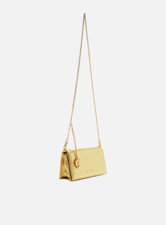 Clutch Dourada Couro Pequena Rebites