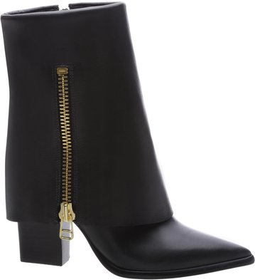 Bota Couro Bico Fino Polaina Salto Preto