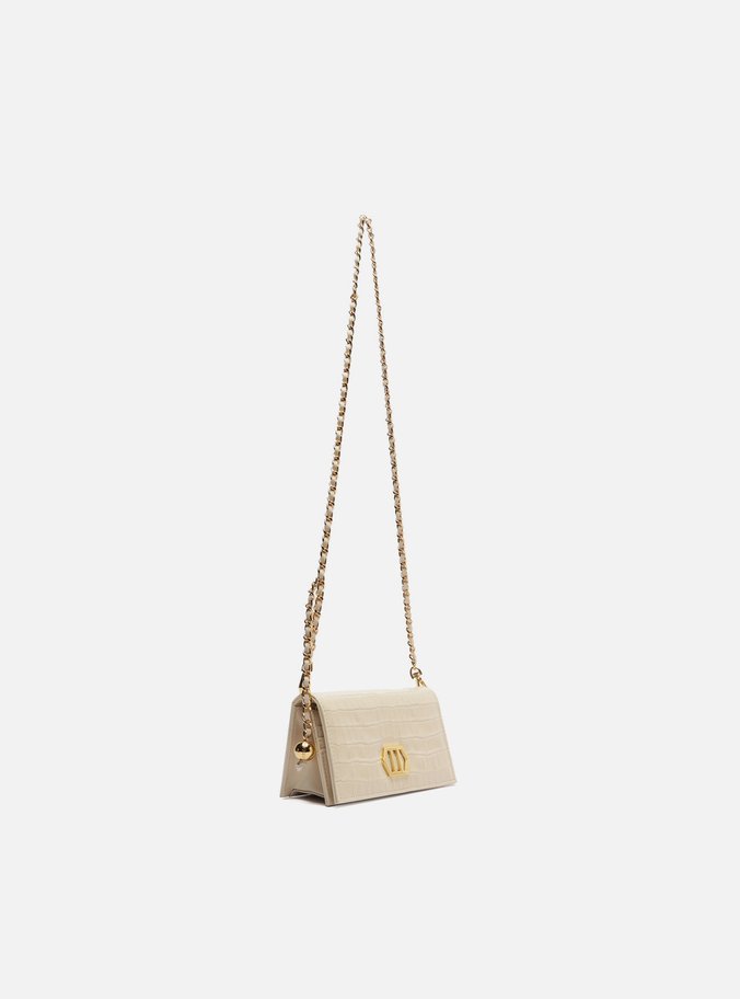 Clutch Branca Couro Croco Pequena Metal