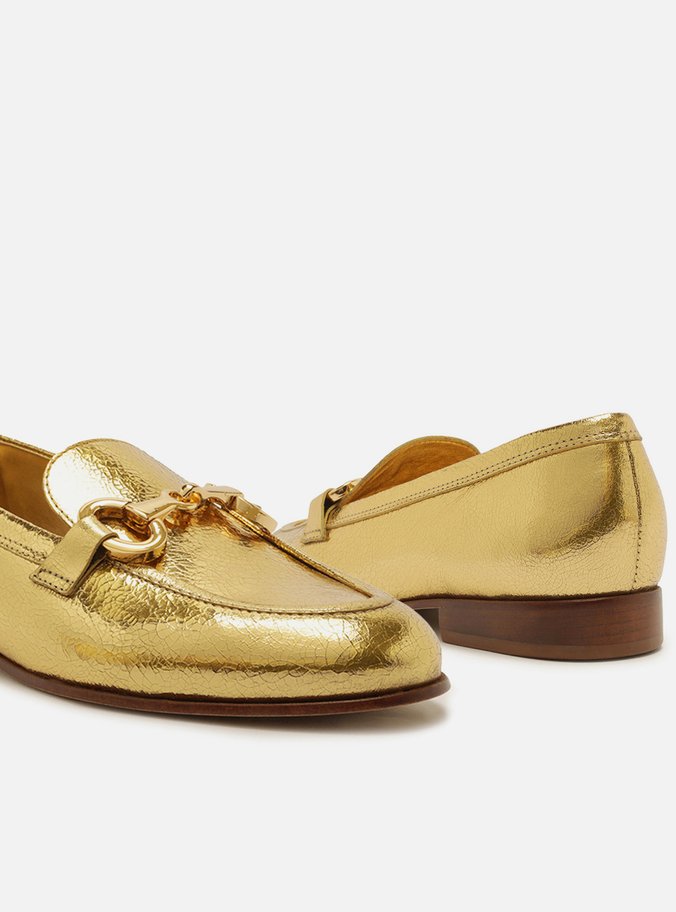 Mocassim Dourado Couro Bridão Dourado