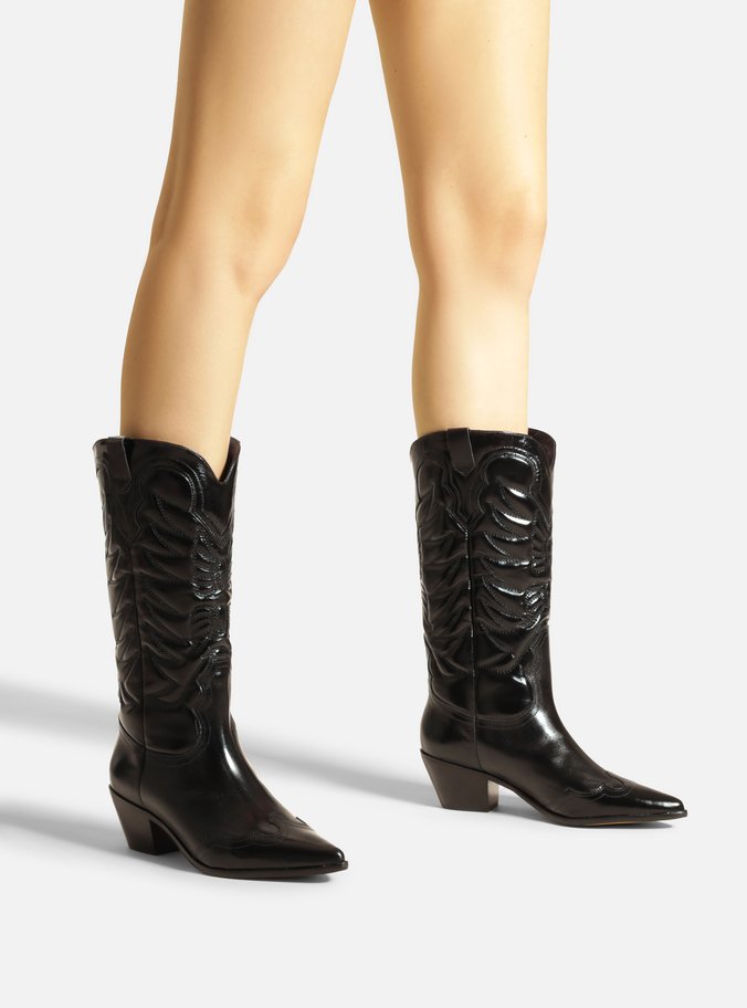Bota Preta Couro Cano Médio Western