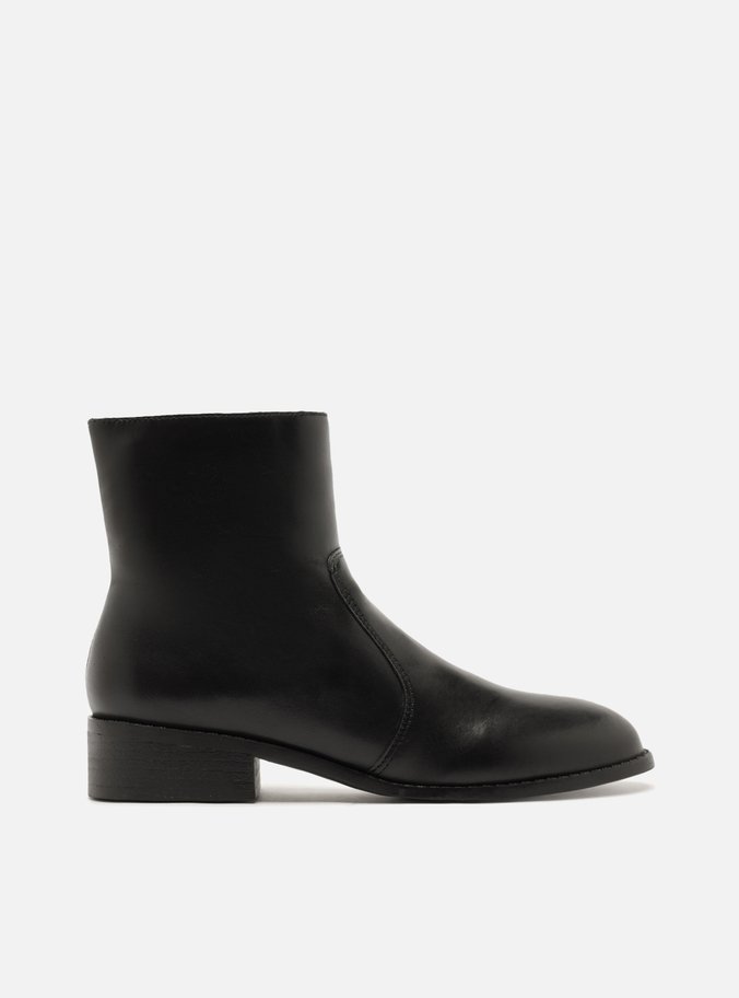 Bota Preta Couro Cano Curto Salto Bloco