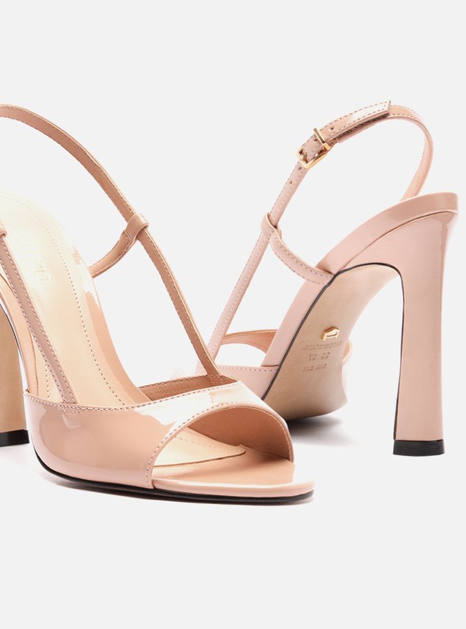 Sandália Rosa Verniz Salto Médio Slingback