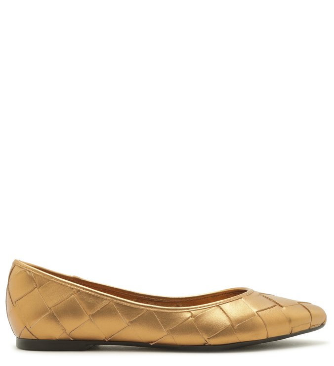 Sapatilha Dourada Maxi Tressê Bico Fino Toast Gold