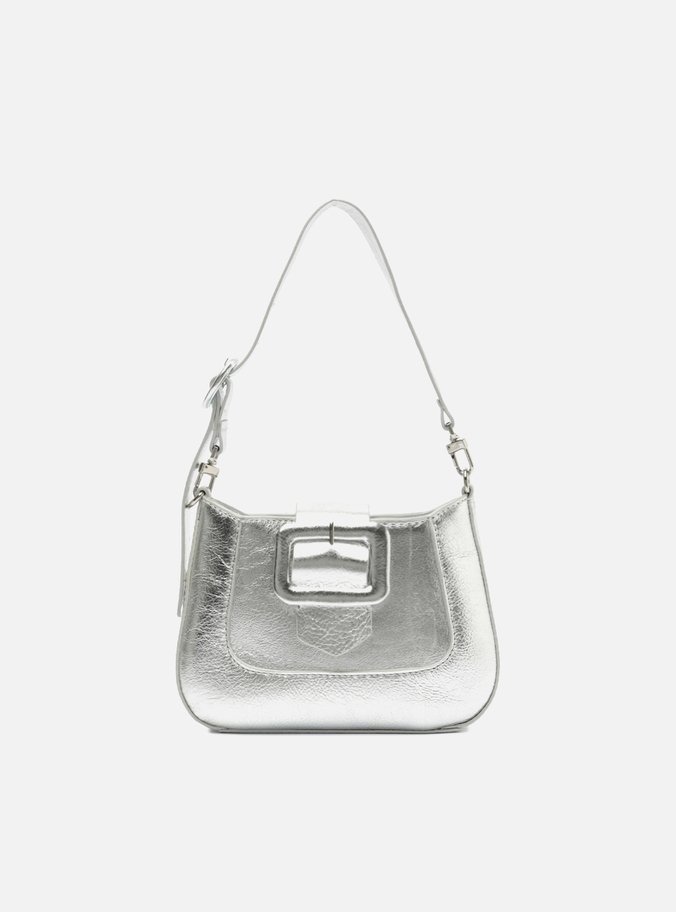 Bolsa Tiracolo Prata Couro Pequena Fivela