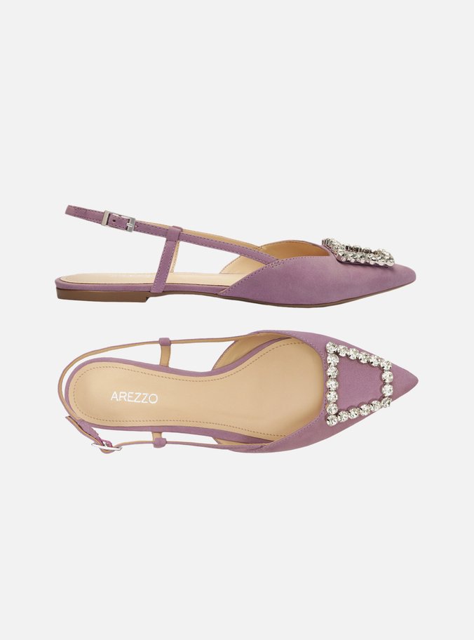 Sapatilha Lilás Nobuck Bico Fino Slingback Pedraria
