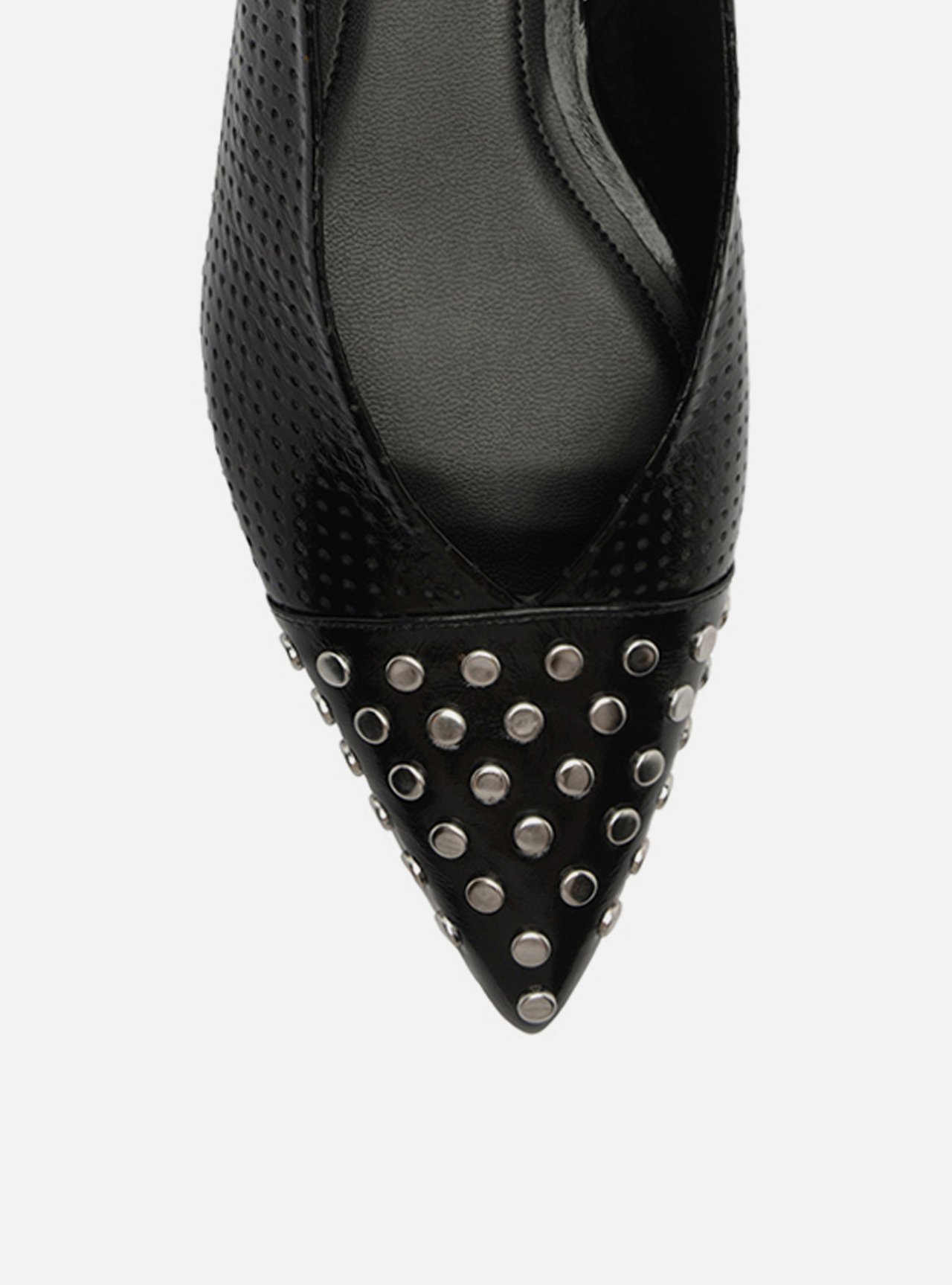 Sapatilha Preta Couro Bico Fino Metais Slingback — foto 5