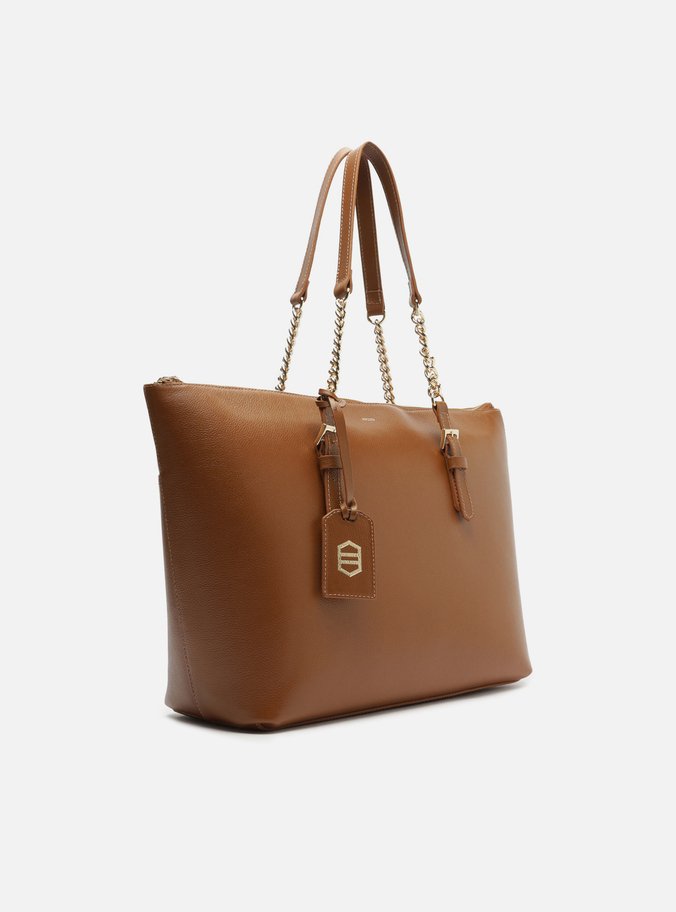 Bolsa Shopping Caramelo Couro Grande Alça Corrente