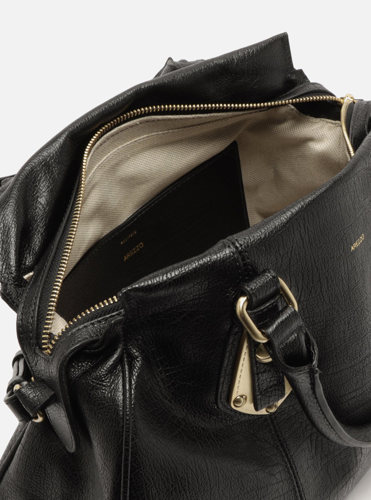 Bolsa Tote Preta Couro Grande Metais — foto 4