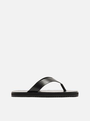 Chinelo Preto Couro Tiras