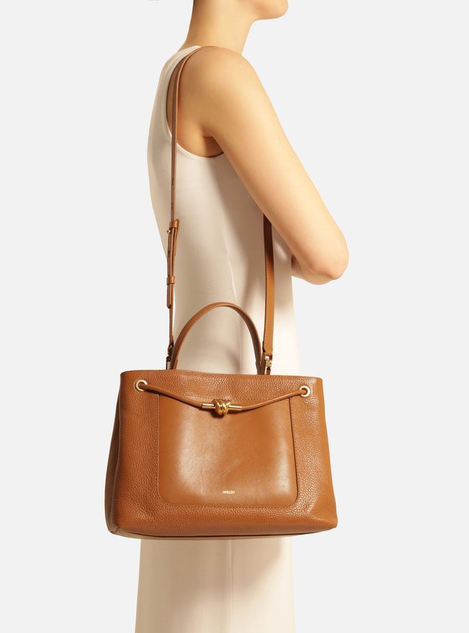 Bolsa Tote Marrom Couro Helena Grande Nó Metal