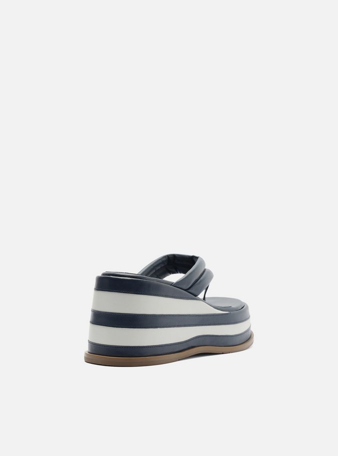 Tamanco Azul Couro Plataforma Flip Flop