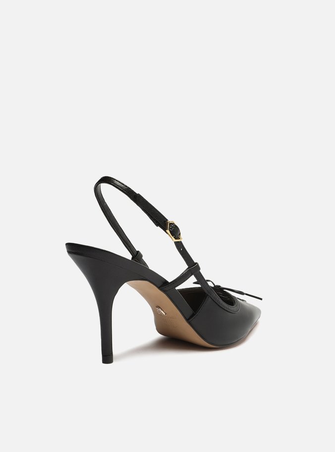 Scarpin Preto Couro Bico Fino Slingback