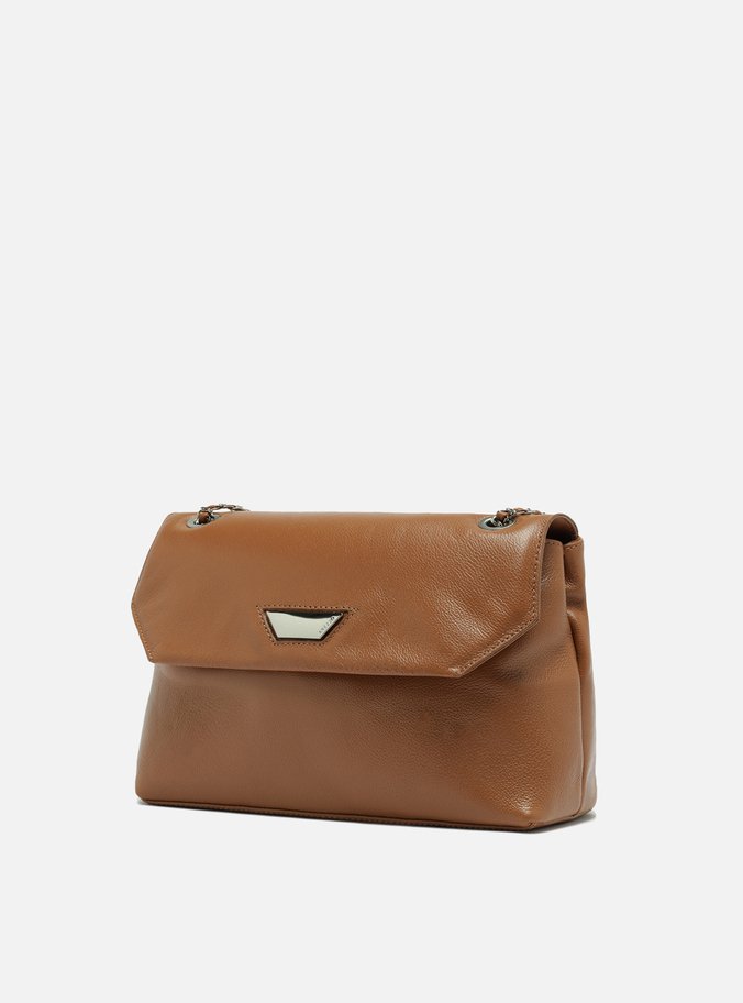 Bolsa Tiracolo Marrom Couro Média Lapela Metal