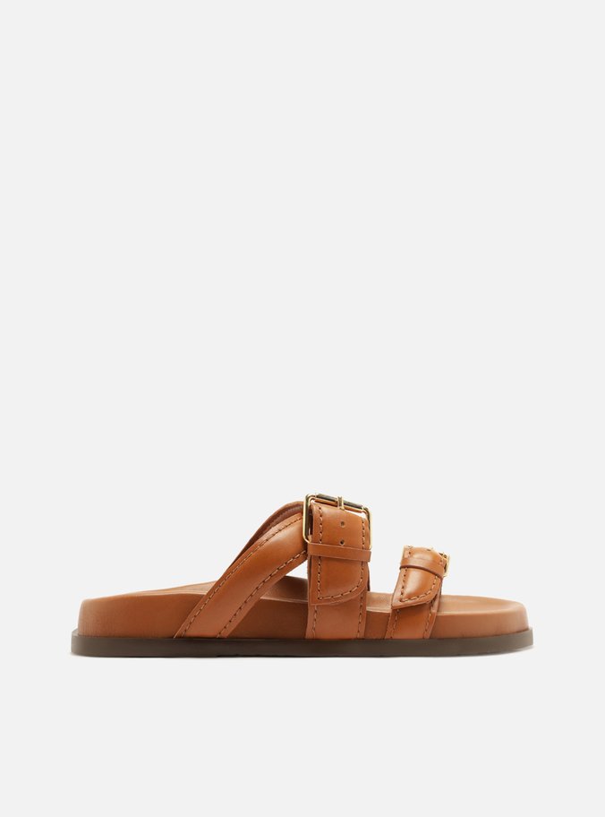 Papete Marrom Couro Flatform Metais Dourados