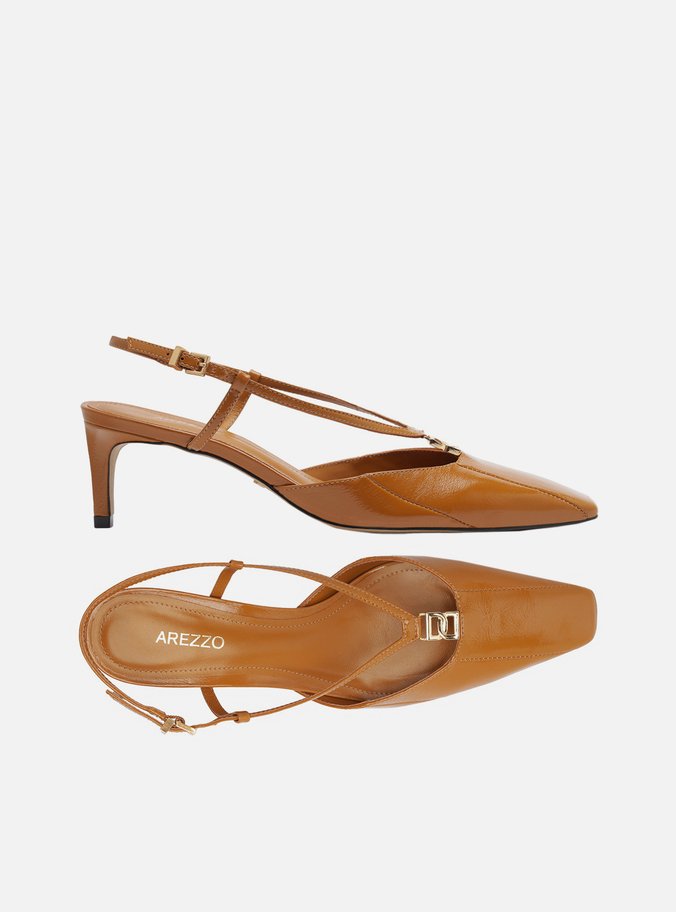 Scarpin Marrom Couro Salto Médio Slingback Elo