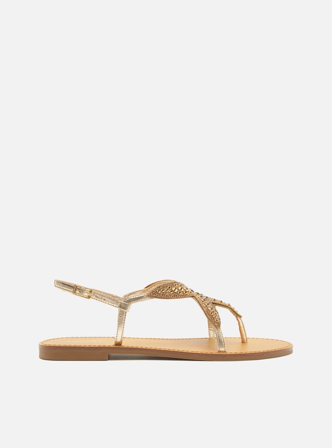 Sandália Rasteira Dourada Estrela-do-Mar Pedrarias