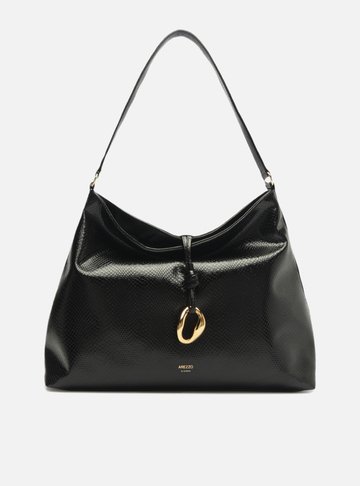 Bolsa Tiracolo Envernizada Preta Grande