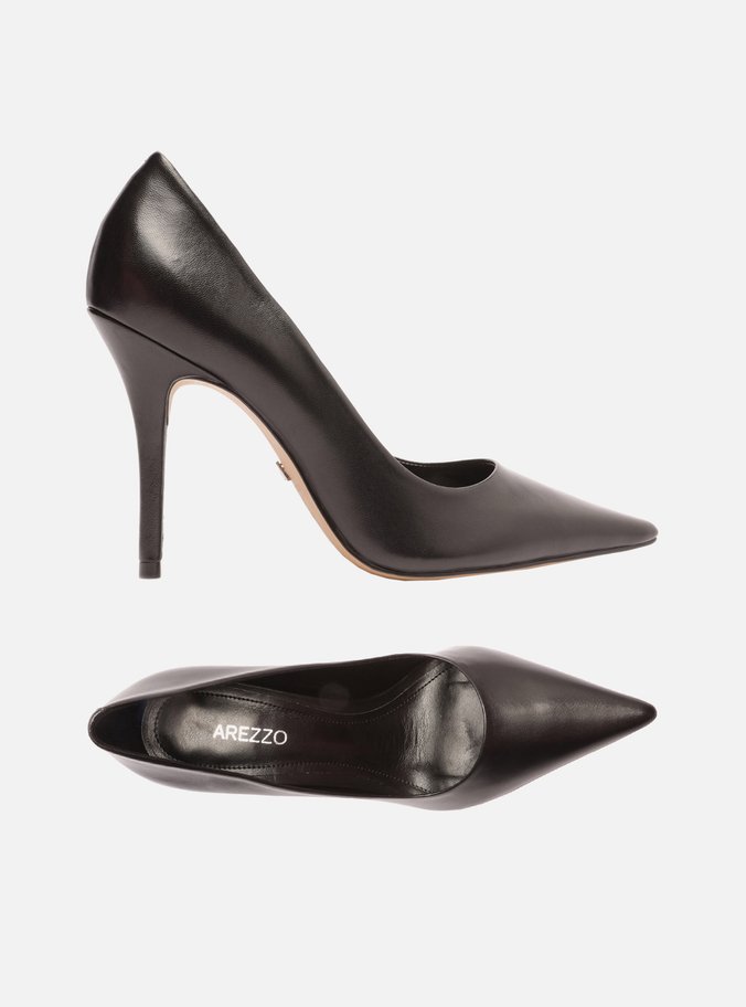 Scarpin Preto Couro Salto Alto Bico Fino Gigi
