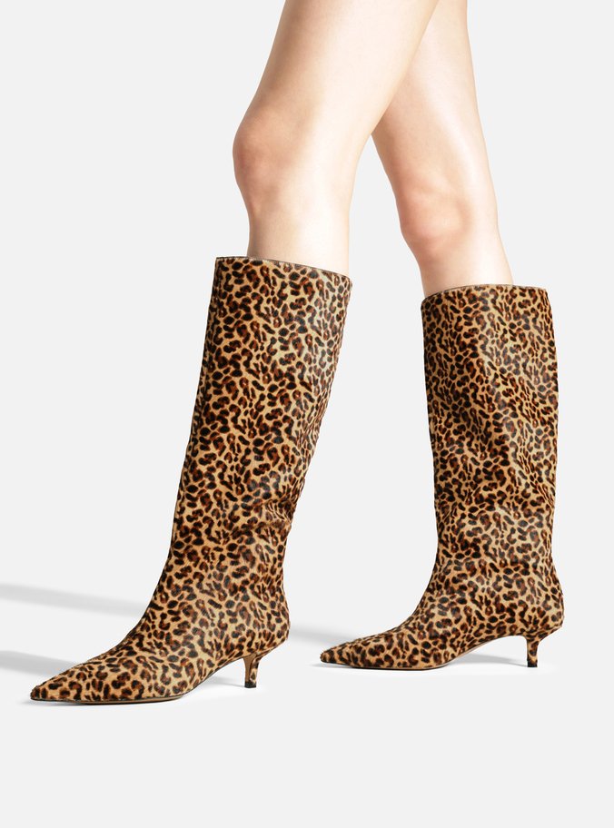 Bota Animal Print Salto Kitten Cano Longo