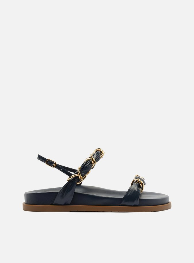 Sandália Papete Azul Tiras Elos Metálicos