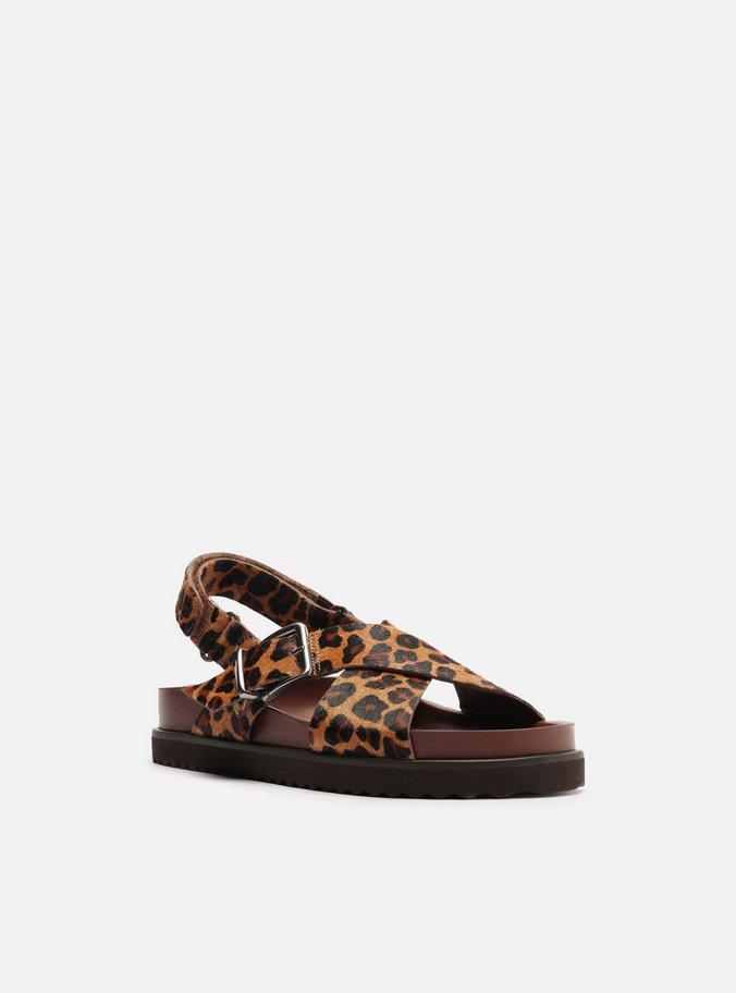 Sandália Papete Animal Print Tiras Cruzadas