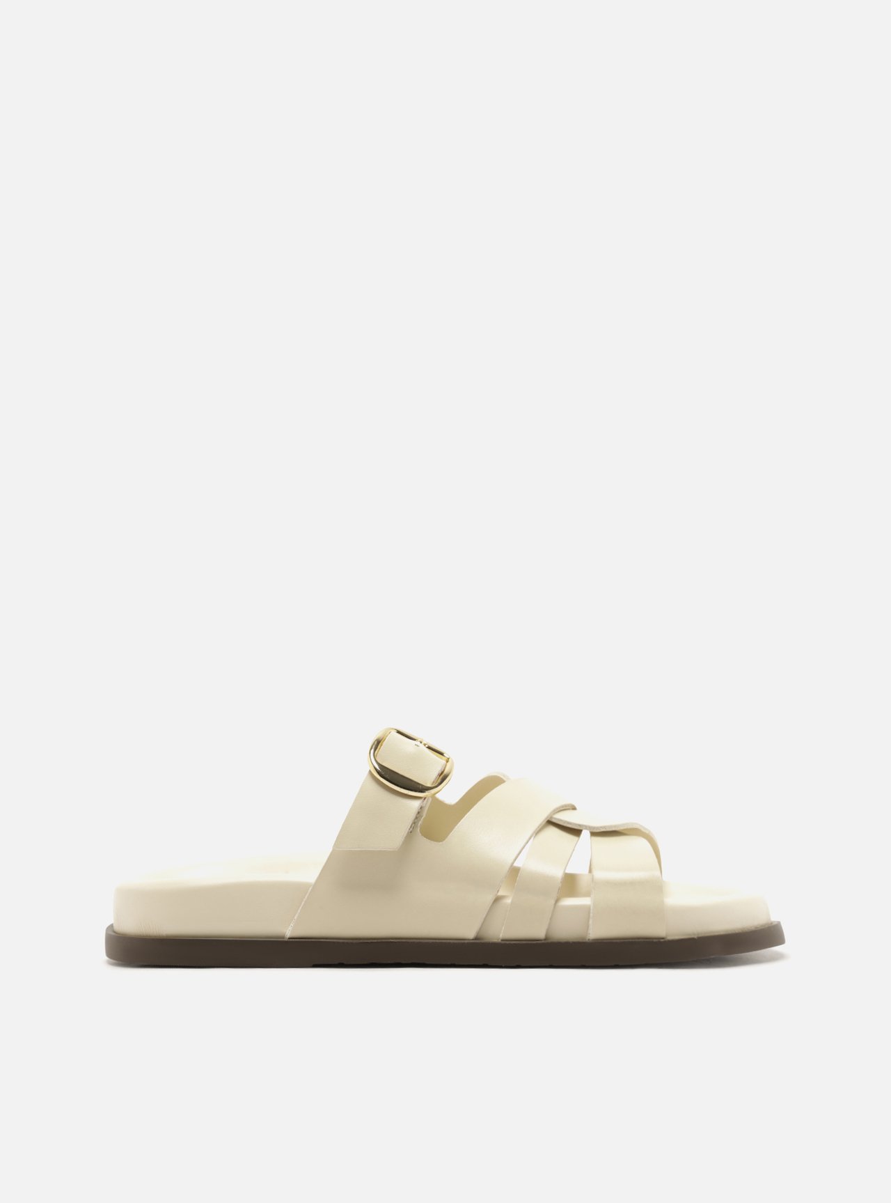 Sandália Papete Off White Couro Fivela Dourada — foto 1