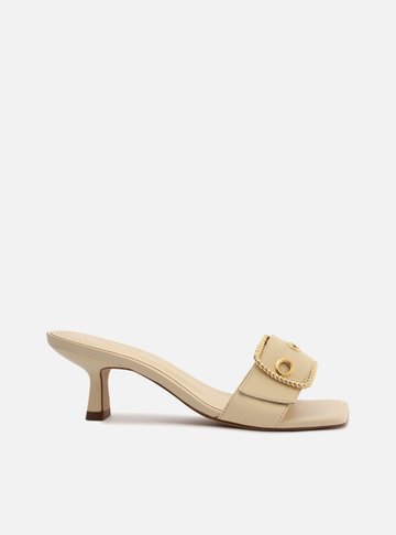 Sandália Off-White Couro Salto Fino Aberta Fivela