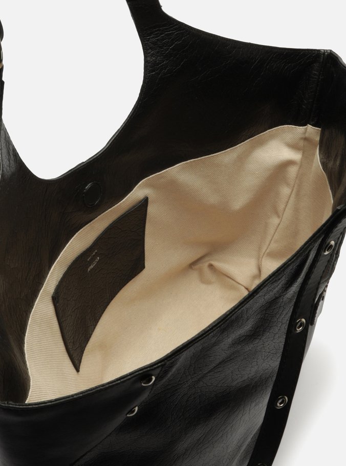 Bolsa Shopping Preta Couro Grande Rebites