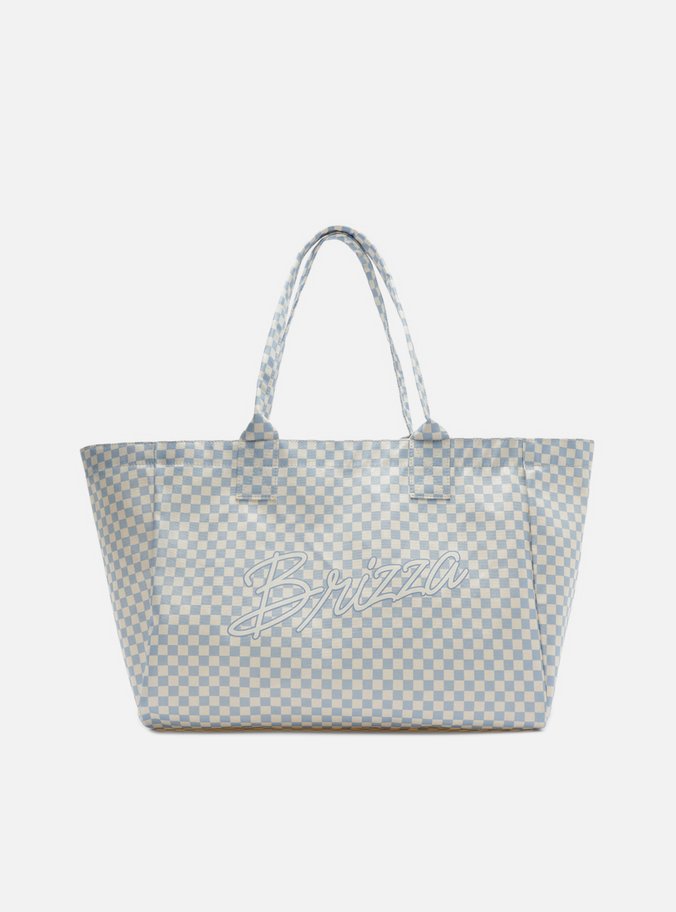 Bolsa Shopping Azul Lona Grande Xadrez