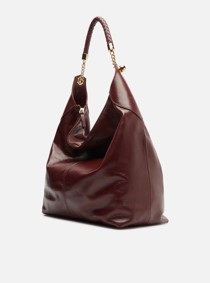Bolsa Hobo Vinho Couro Grande Alça Trança