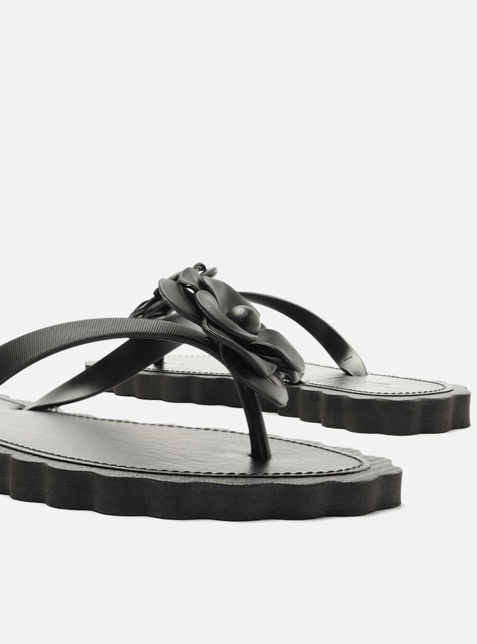 Chinelo de Dedo Preto Recouro Flor Daisy