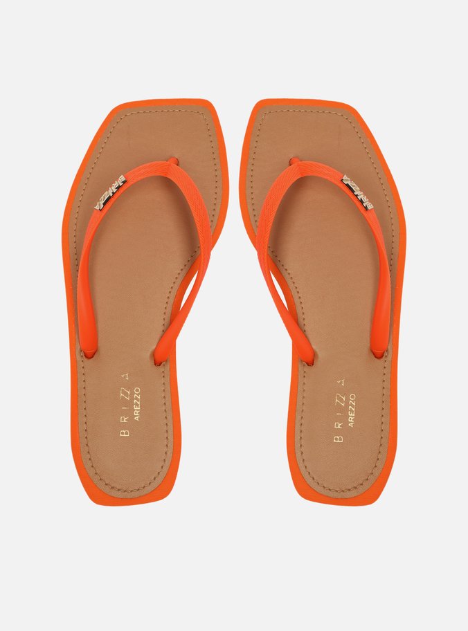 Chinelo de Dedo Laranja Square Palmilha Marrom