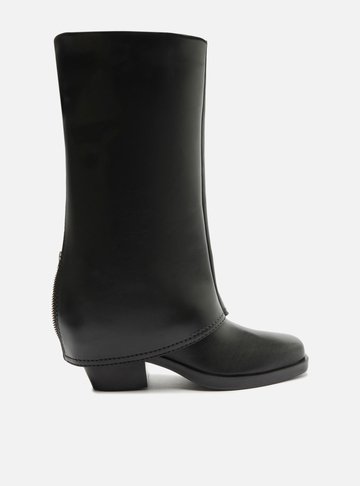 Bota Preta Couro Cano Médio Montaria Capa