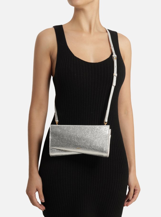 Bolsa Clutch Prata Pequena Detalhe Dourado