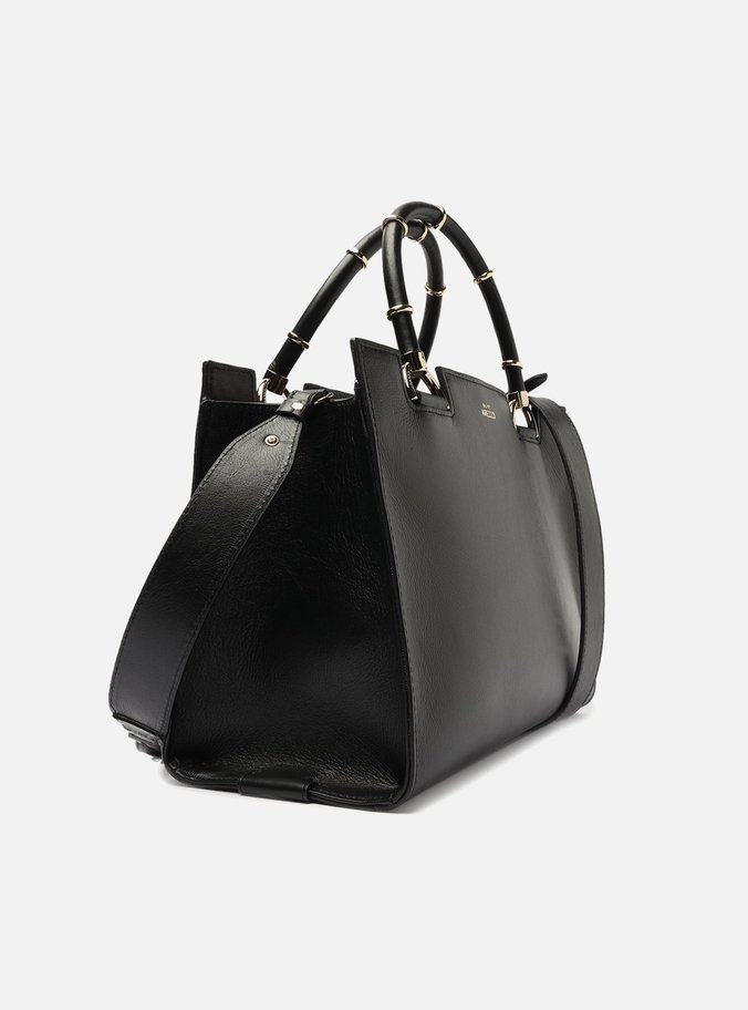 Bolsa Tote Preta Couro Abbraccio Gold Grande