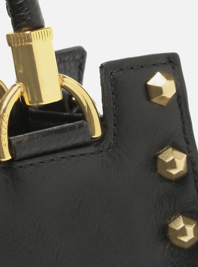 Bolsa Tote Preta Couro Abbraccio Média Tachas