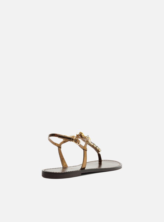 Sandália Rasteira Bronze Slim Pedrarias