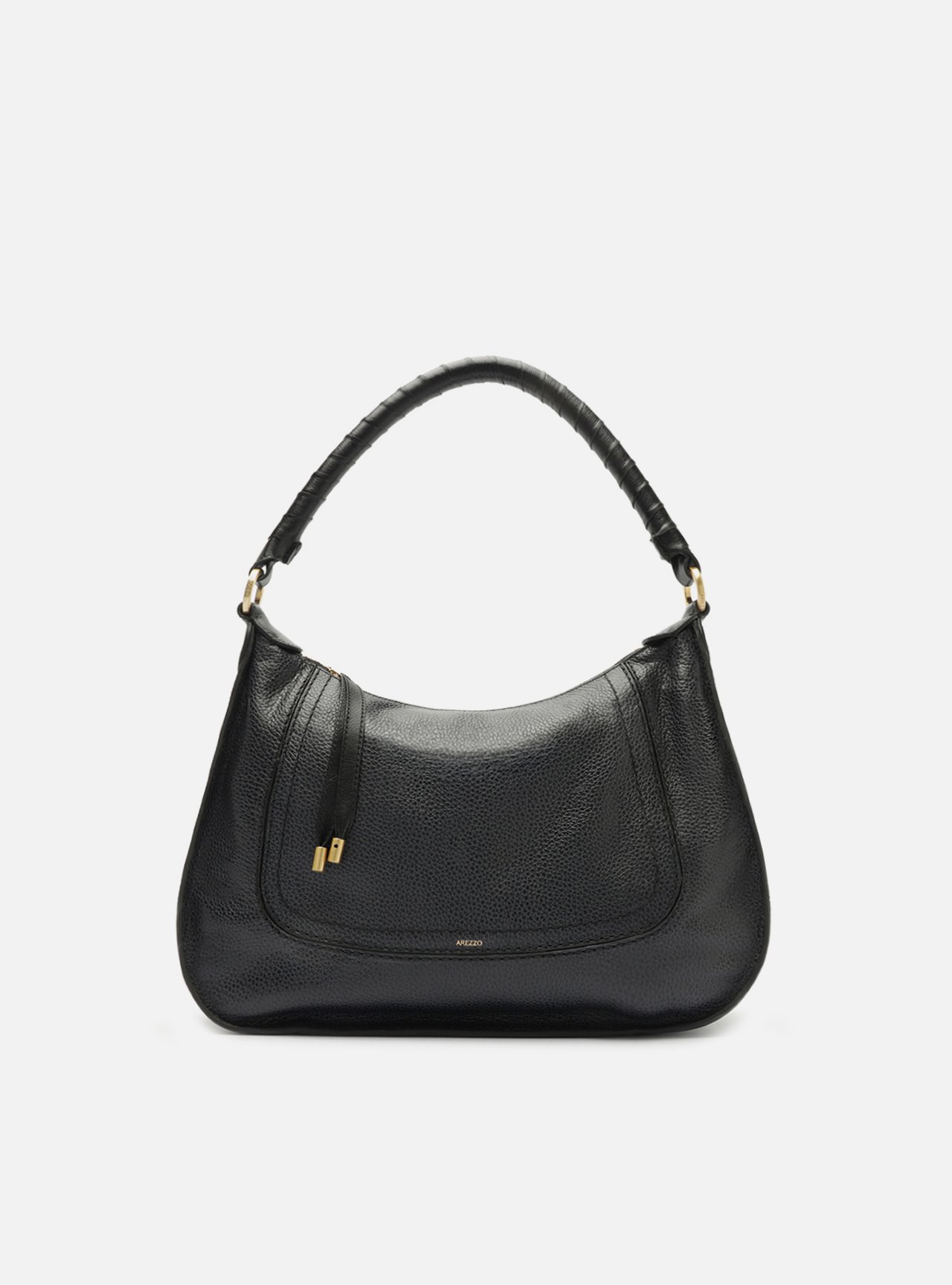 Bolsa Hobo Preta Couro Média Alça Trançada — foto 1