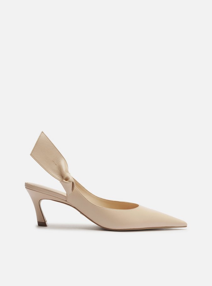 Scarpin Nude Couro Salto Baixo Slingback Livia