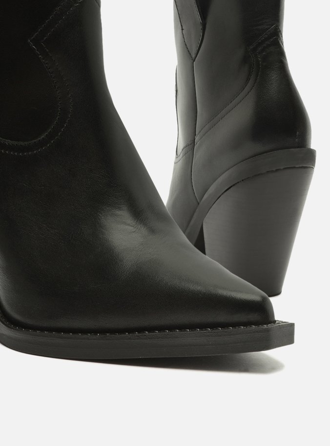 Bota Preta Couro Cano Curto Bloco Western