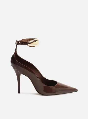 Scarpin Marrom Verniz Salto Fino Tira Silvia Braz