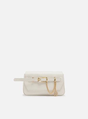 Bolsa Tiracolo Branca Couro Pequena Tira Fivela