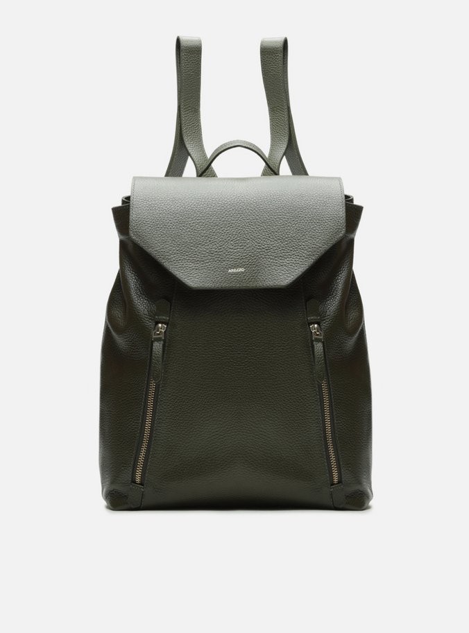Mochila Verde Couro Grande Bolsos